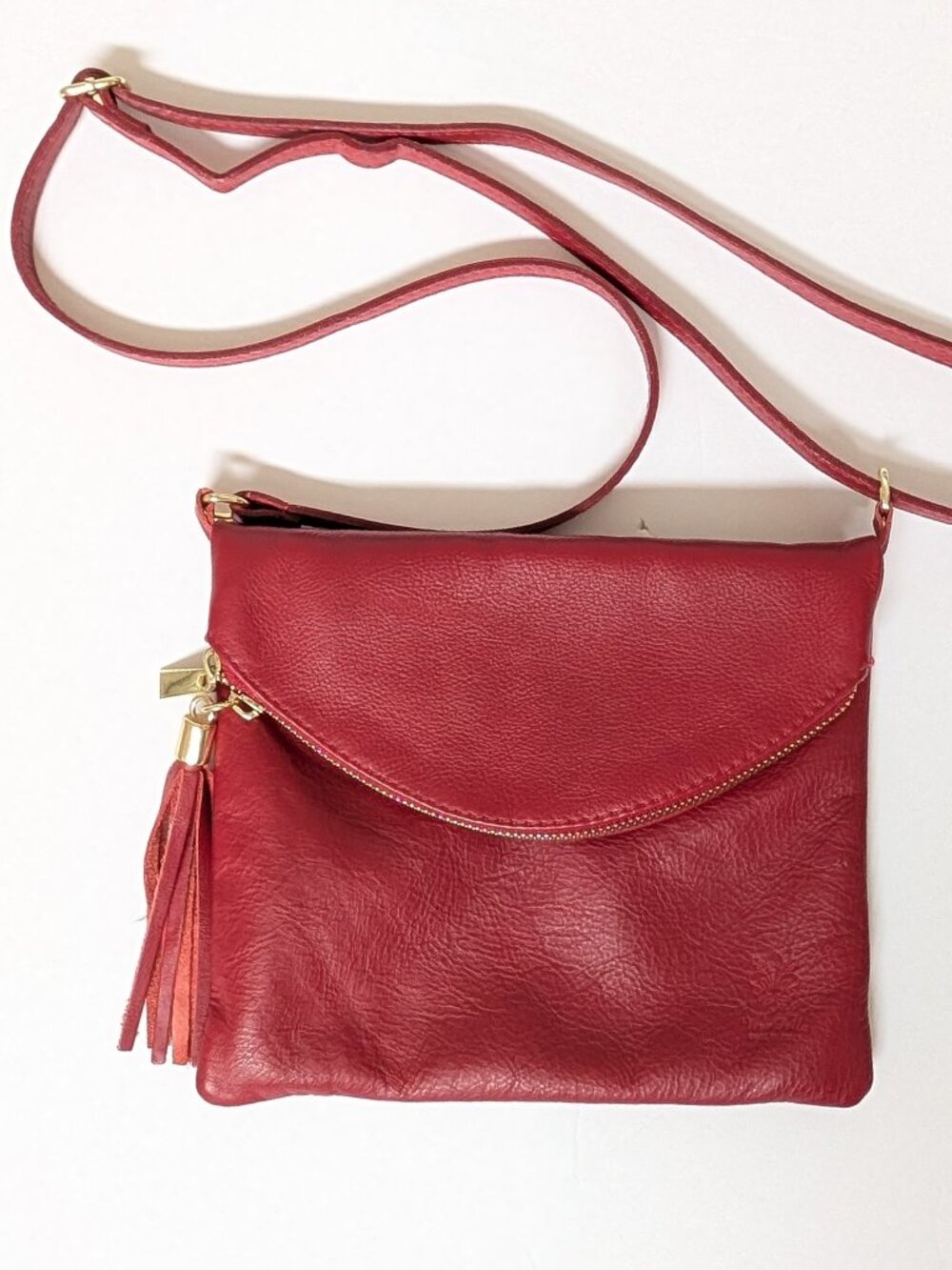 Vera Pelle Italian Leather Fold over Crossbody Small Shoulder bag Purse Red